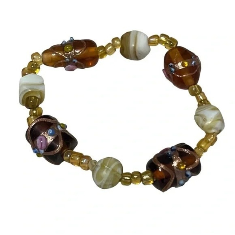Orange Purple Beaded Stretch Bracelet